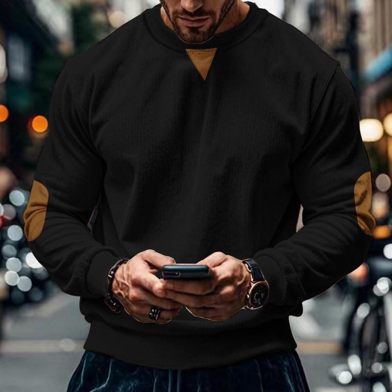 Herren gemütlicher Rundhals Pullover mit Ellbogenpatches Echoarchiv