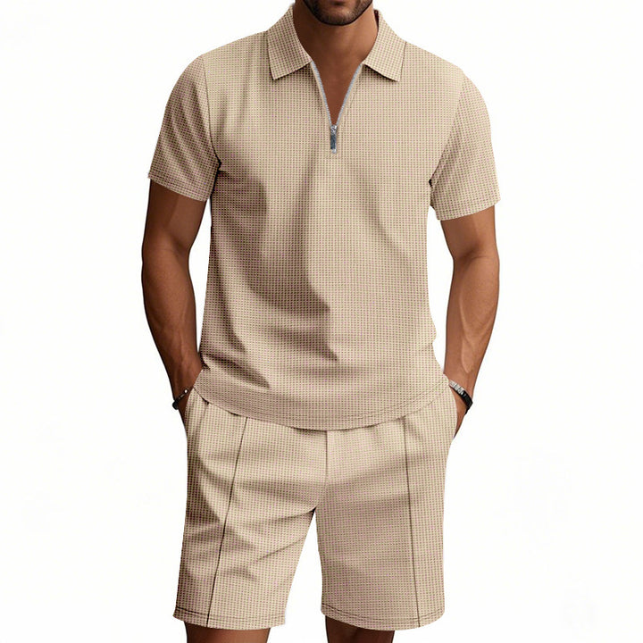 Herren elegantes Polo- und Shorts-Set mit modernem Reißverschluss Echoarchiv