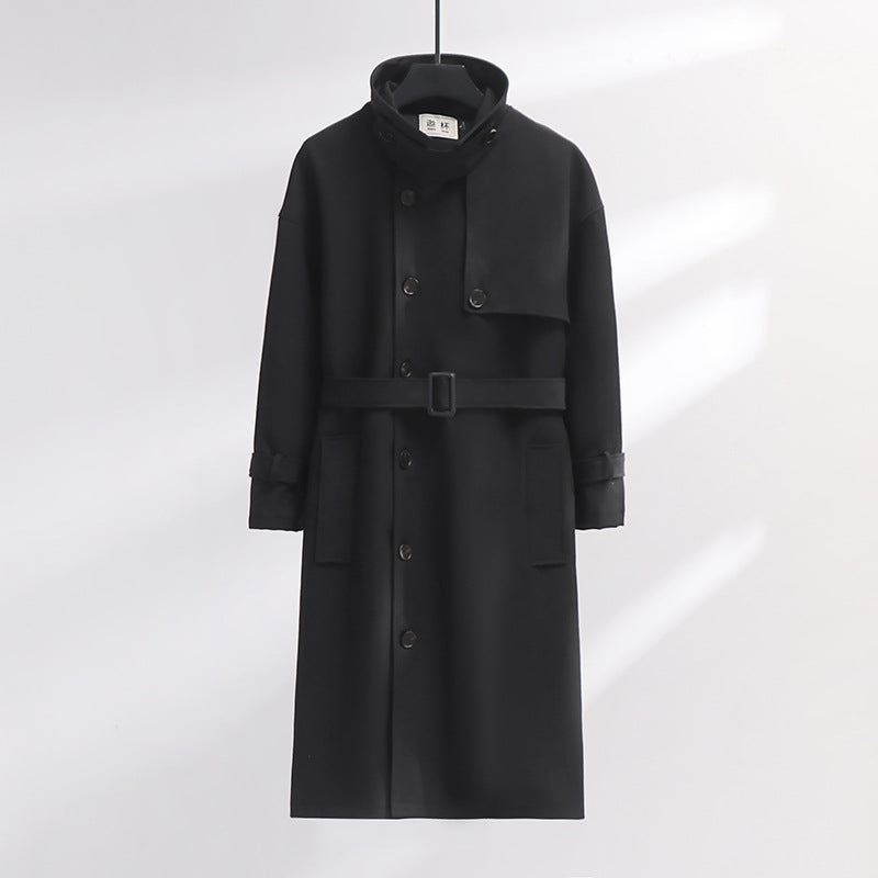 Herren Trenchcoat im modernen Wollmix mit Taillengürtel, Schalkragen und aufgesetzten Taschen Echoarchiv