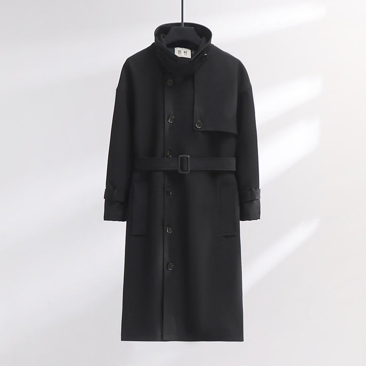 Herren Trenchcoat im modernen Wollmix mit Taillengürtel, Schalkragen und aufgesetzten Taschen Echoarchiv