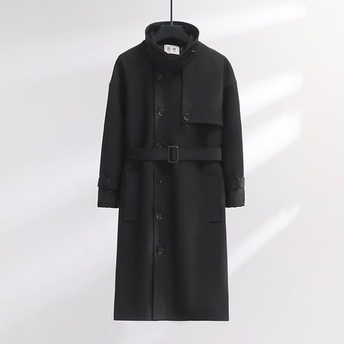 Herren Trenchcoat im modernen Wollmix mit Taillengürtel, Schalkragen und aufgesetzten Taschen Echoarchiv