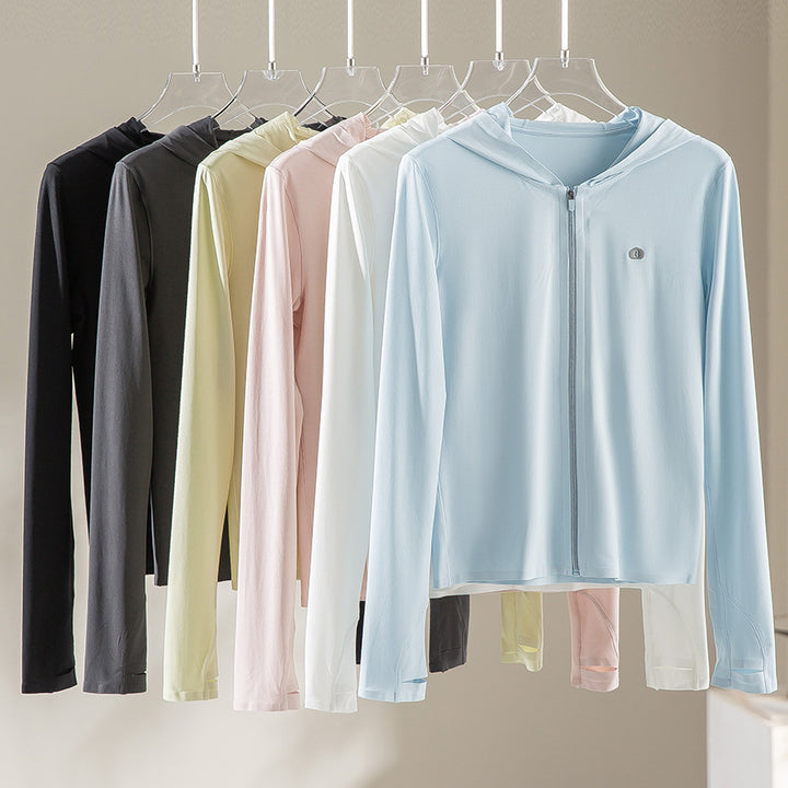 Damen Leichte Kapuzenjacke mit durchgehendem Reißverschluss, Slim‑Fit und Daumenloch Echoarchiv