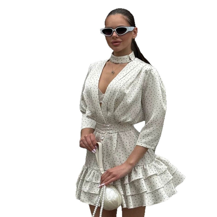 Damen Blumiges Chiffon-Minikleid mit V-Ausschnitt, Taillengürtel & Volantstufen Echoarchiv