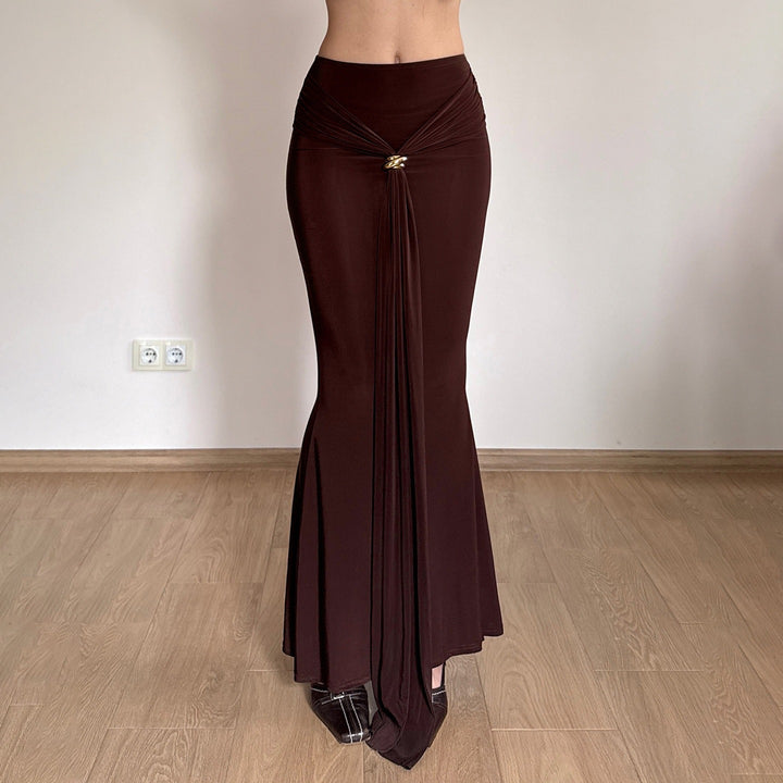 Damen Maxirock mit High‑Waist Wickeldetail, Drapée‑Vorderteil und Metallring Echo Archiv
