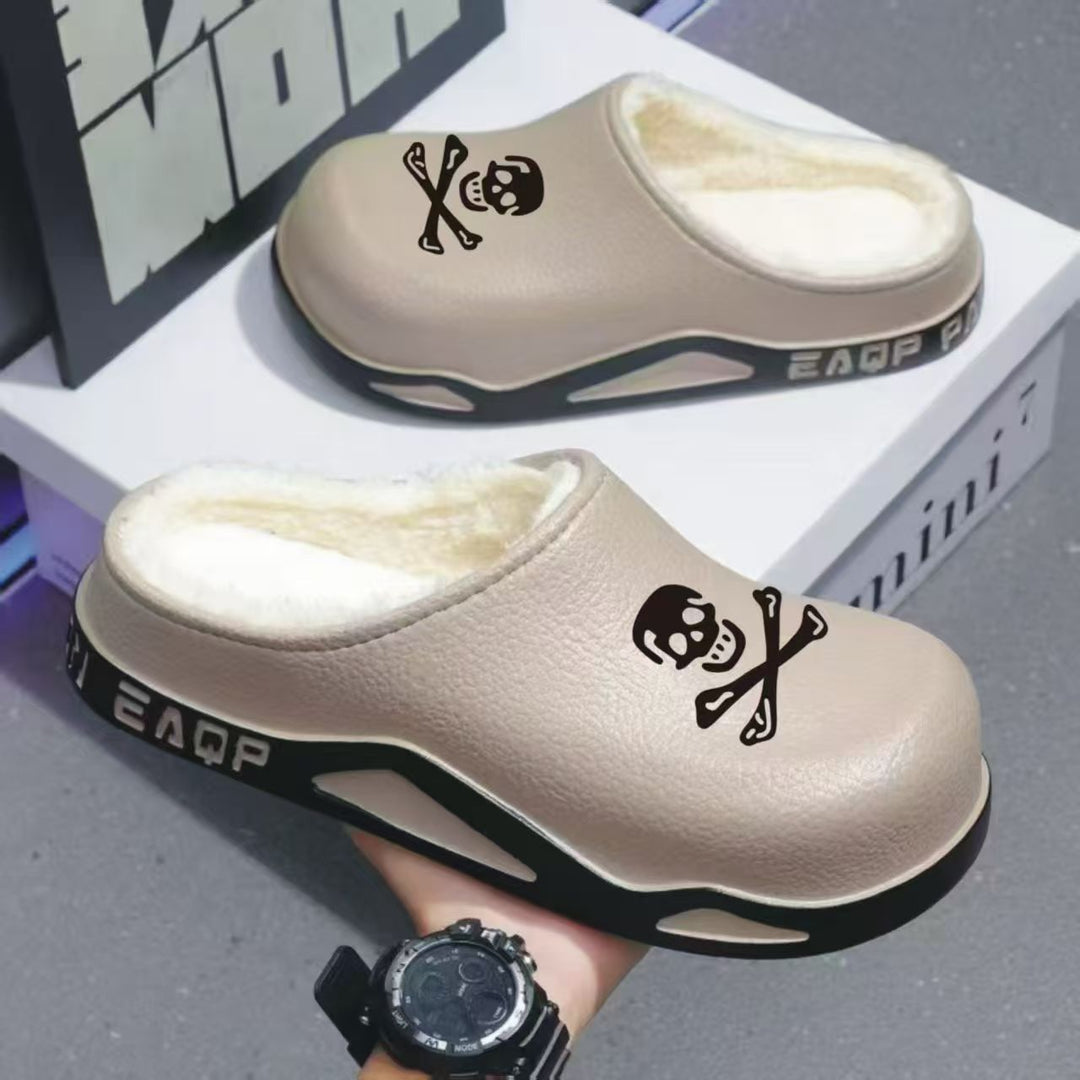 Herren Gefütterte PU-Clogs mit Totenkopfprint und profilierter EVA-Sohle Echoarhiv