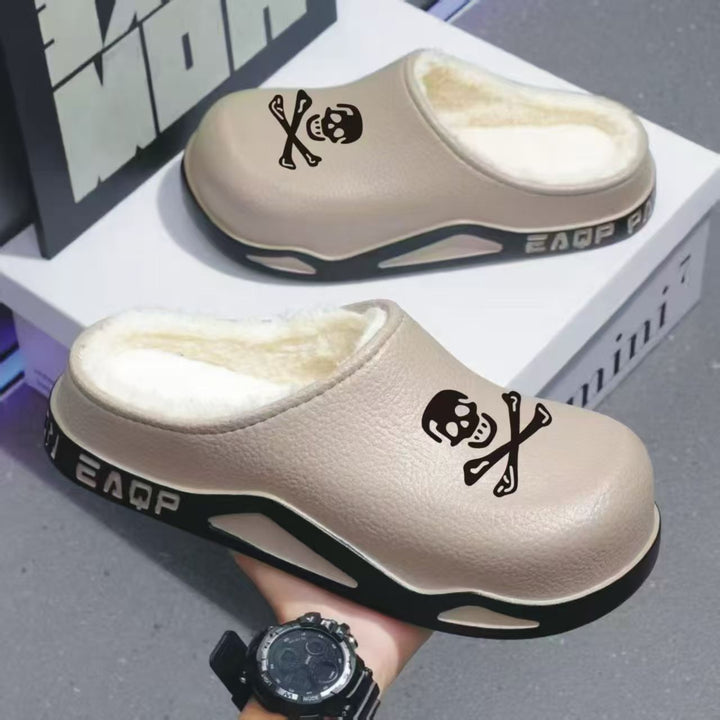 Herren Gefütterte PU-Clogs mit Totenkopfprint und profilierter EVA-Sohle Echoarhiv