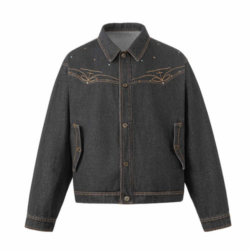 Unisex Boxy-Jeansblouson mit Sternstickerei und Ziernieten Echoarchiv
