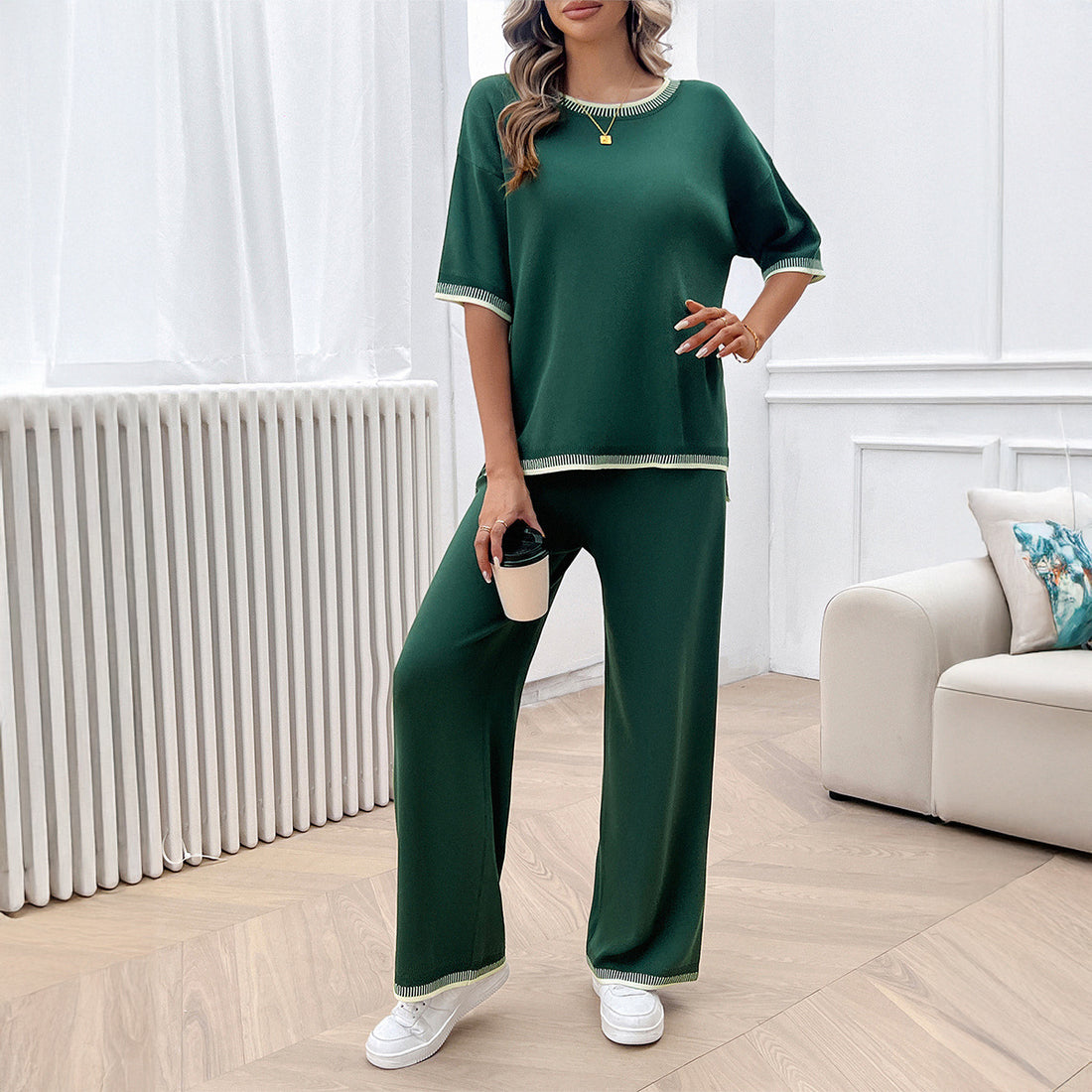 Damen Lässiges Set aus weitem Oberteil und weiten Hosen – Élanora