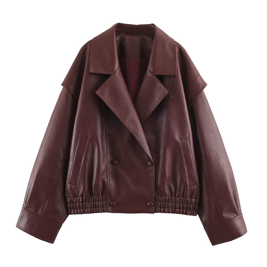 Damen Oversize Kunstlederjacke mit Doppelreihe, weitem Revers und elastischem Saum Echoarchiv