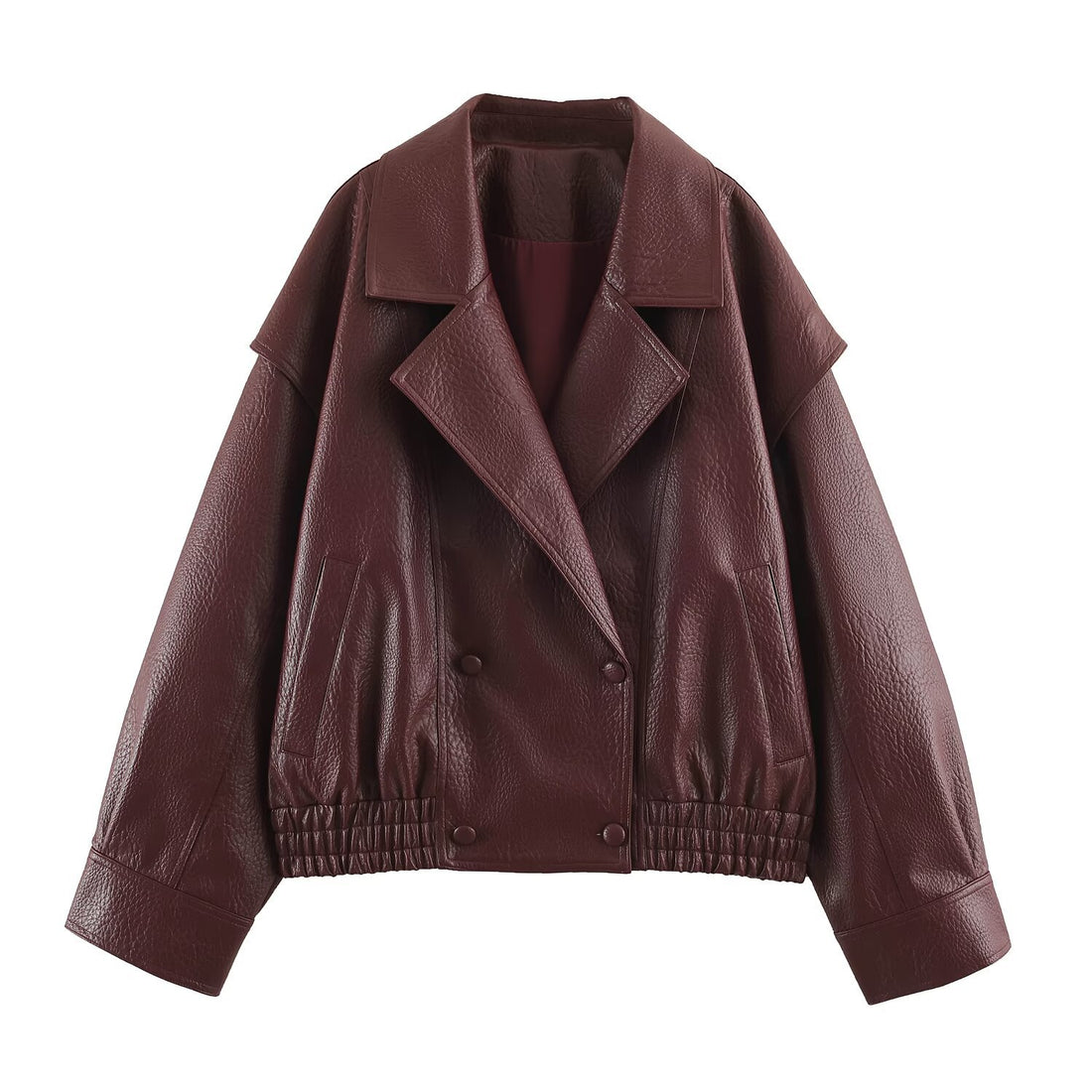 Damen Oversize Kunstlederjacke mit Doppelreihe, weitem Revers und elastischem Saum Echoarchiv