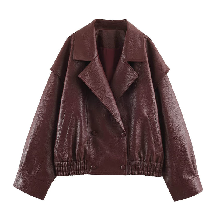 Damen Oversize Kunstlederjacke mit Doppelreihe, weitem Revers und elastischem Saum Echoarchiv