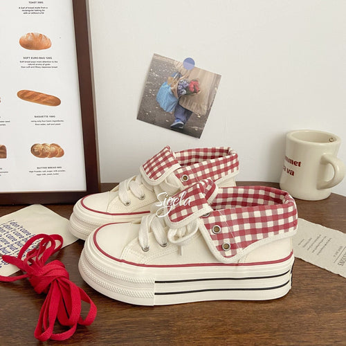 Damen Plateau Sneakers mit modischem Karomuster und elastischen Schnürsenkeln Echo Archiv