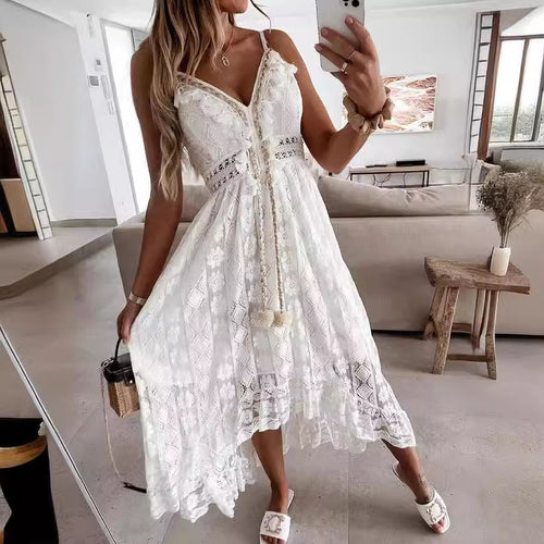 Damen Boho-Maxikleid mit Spitzenakzenten und dekorativen Quasten Echo Archiv