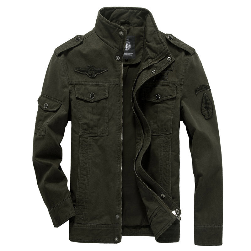 Herren nan leichte Canvas-Fieldjacke im Military-Stil mit Stehkragen, Schulterklappen und aufgesetzten Brust- und Ärmeltaschen Echo Archiv
