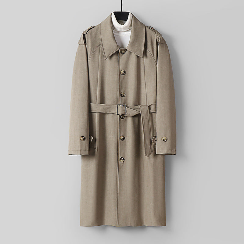 Herren Schlichter Twill-Trenchcoat mit verstellbarem Taillengürtel und Schulterpatten Echoarchiv