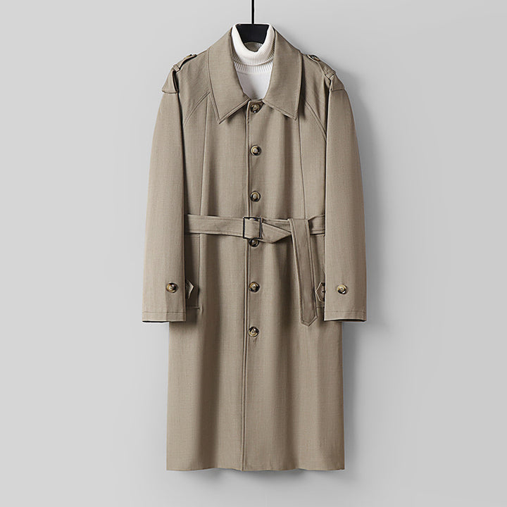 Herren Schlichter Twill-Trenchcoat mit verstellbarem Taillengürtel und Schulterpatten Echoarchiv