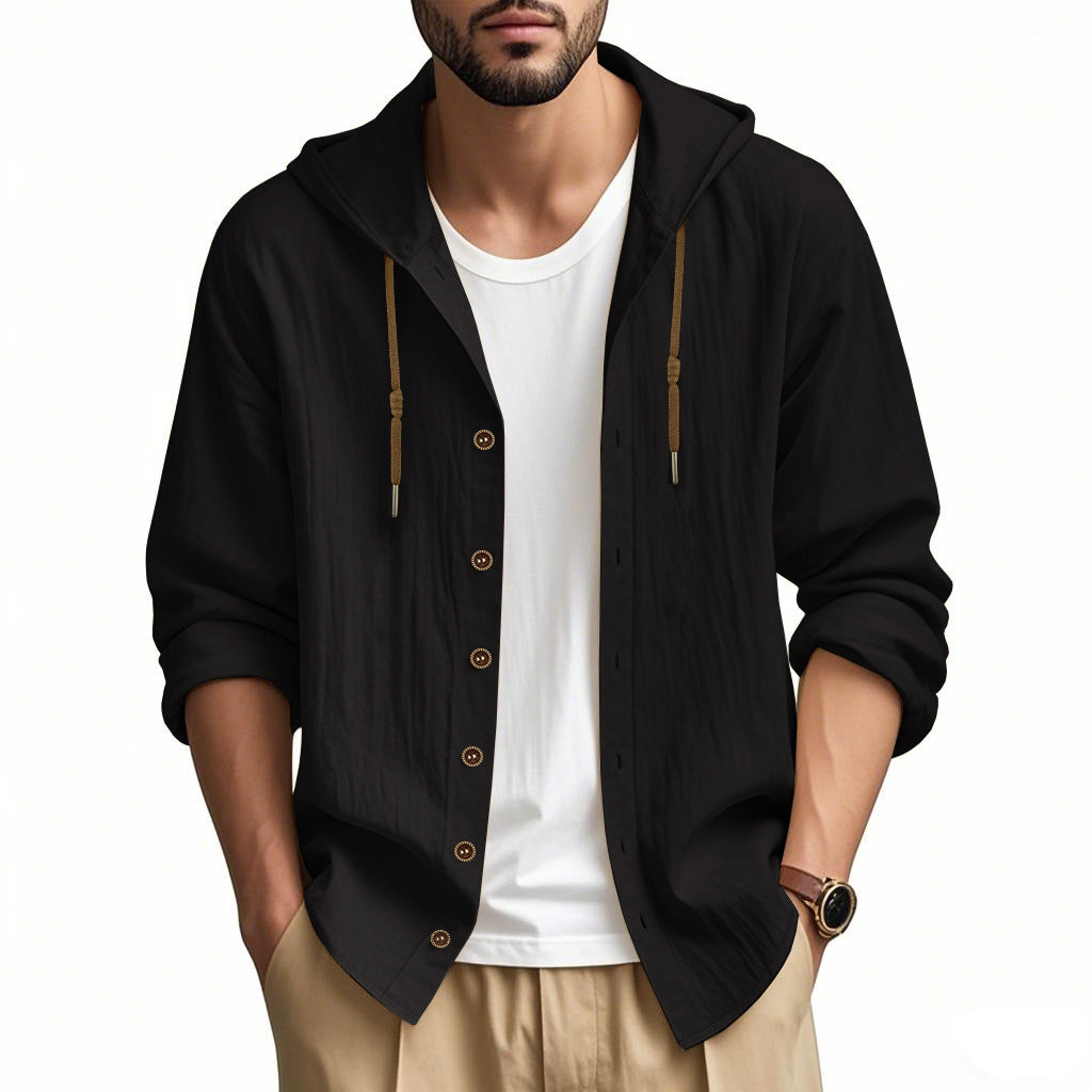 Herren lässige Kapuzenshirtjacke mit Knopfleiste und praktischen Taschen Echoarchiv