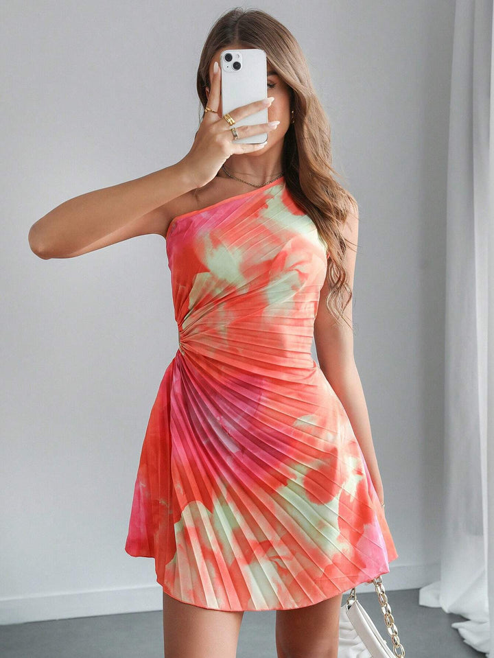 Damen One-Shoulder Plissee-Minikleid mit Cut-Out und Wickel-Detail Echo Archiv