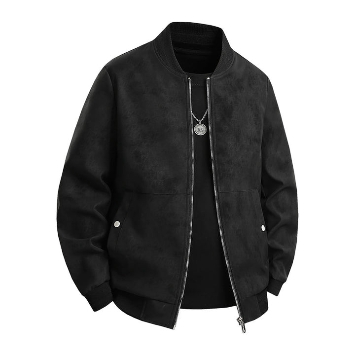 Herren Veloursoptik-Bomberjacke im minimalistischen Look mit Zweiwege-Reißverschluss, Rippkragen und verdeckten Druckknöpfen Echoarchiv
