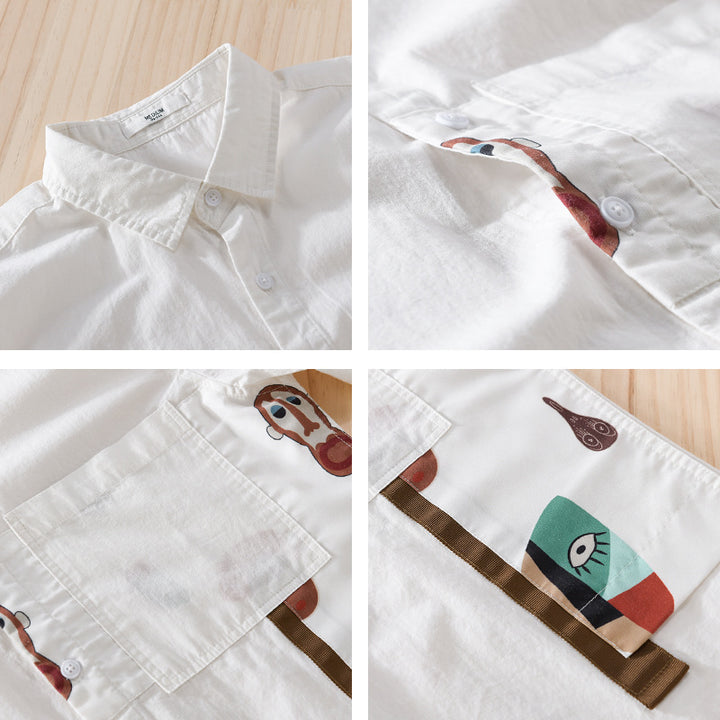 Herren Leichtes Baumwoll-Overshirt mit Brusttasche und abstraktem Grafikpatch Echoarchiv