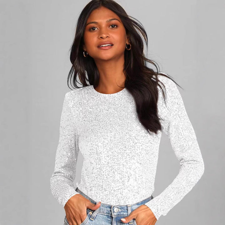 Damen Funktionsreicher Pailletten-Bodysuit mit langem Arm Echoarchiv