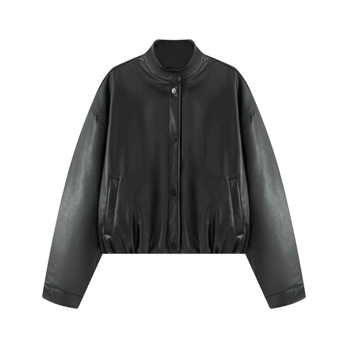 Damen nan oversized cropped Kunstlederjacke im Bomberstil mit Stehkragen und elastischem Saum Echo Archiv