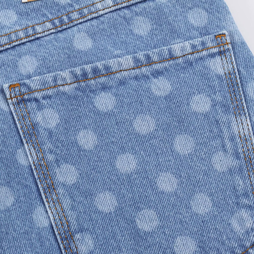 Damen Kurzgeschnittene Weitbein-Jeans mit Tupfenmuster und hoher Taille Echoarchiv