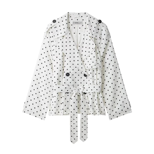 Damen Kurz geschnittener Trenchcoat mit Bindegürtel, Doppelreihe und Polka-Dot-Print Echo Archiv