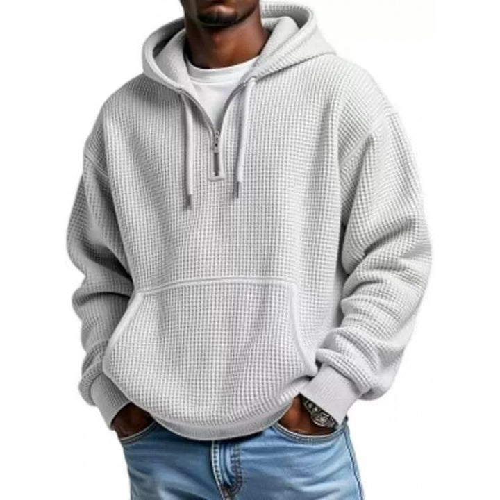 Herren Waffelstruktur-Hoodie mit halbem Reißverschluss und Kängurutasche Echo Archiv