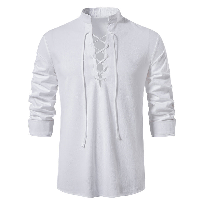 Herren lässiges Langarmshirt mit innovativer Schnürung und modernem Stehkragen Echoarchiv
