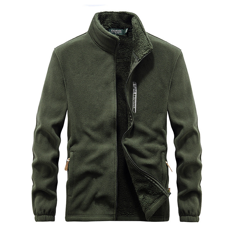 Herren Hochflor-Fleecejacke mit Sherpa-Innenfutter, Stehkragen und verdeckten Reißverschlusstaschen – Taviero