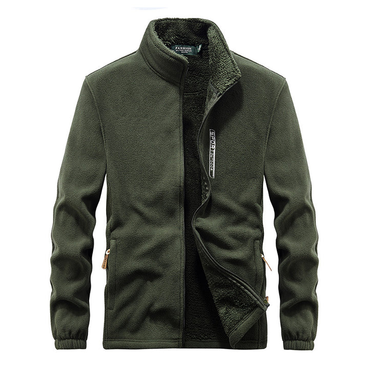 Herren Hochflor-Fleecejacke mit Sherpa-Innenfutter, Stehkragen und verdeckten Reißverschlusstaschen – Taviero