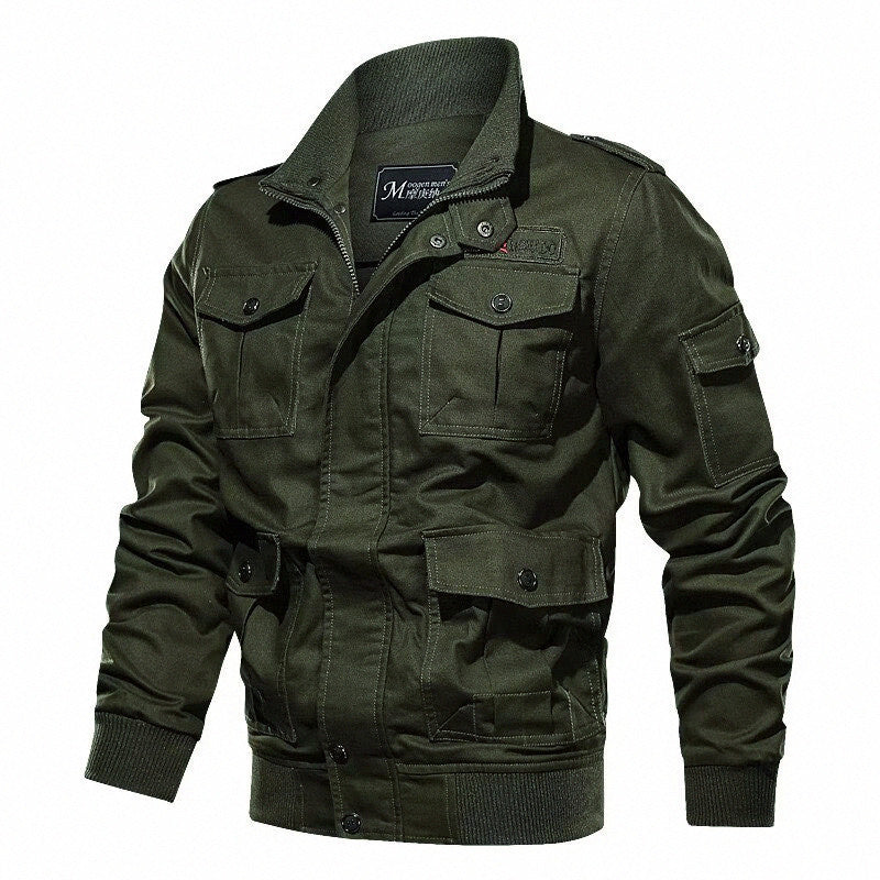 Herren Militärinspirierte Canvas-Fieldjacke mit Schulterklappen und Multifunktions-Taschen Echoarchiv