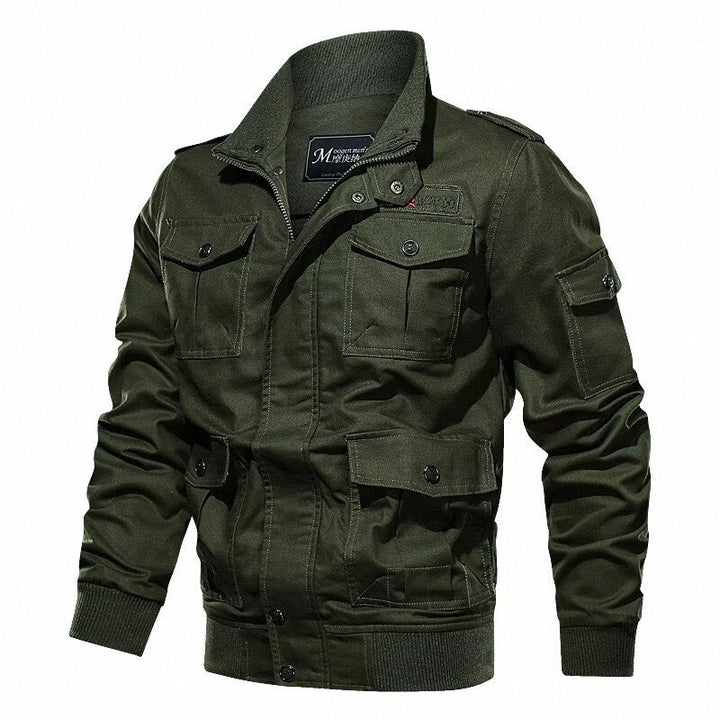 Herren Militärinspirierte Canvas-Fieldjacke mit Schulterklappen und Multifunktions-Taschen Echoarchiv