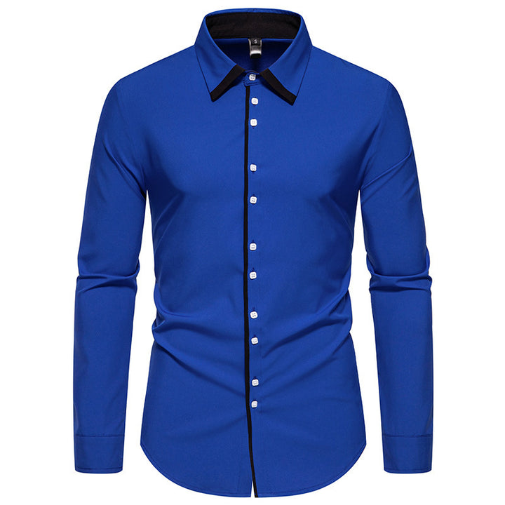 Herren elegantes Langarmhemd mit kontrastierendem Kragen und feinen Knopfdetails Echoarchiv