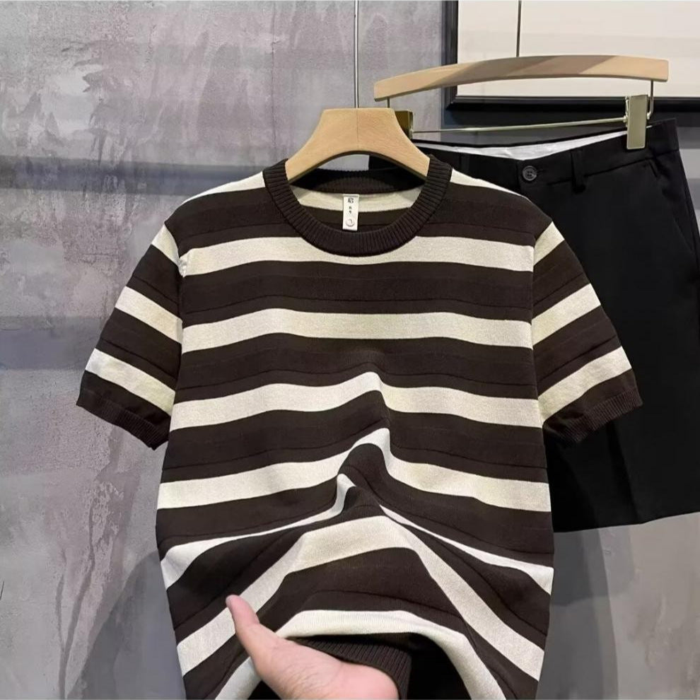 Herrenmode Kurzarm Streifen T-Shirt Echo Archive