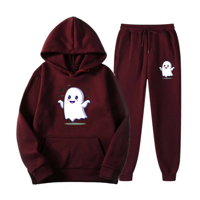 Unisex nan kuscheliger Kapuzenpullover und Jogginghose Set mit Halloween-Geistprint Echo Archiv
