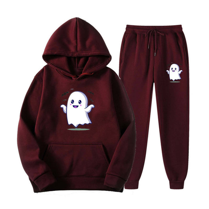 Unisex nan kuscheliger Kapuzenpullover und Jogginghose Set mit Halloween-Geistprint Echo Archiv