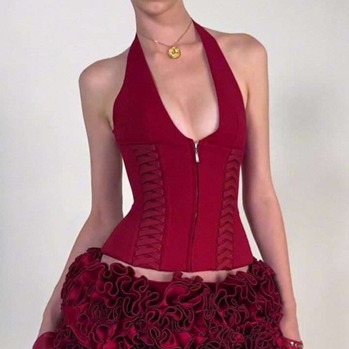 Damen-Haltertop mit raffinierten Zipp-Details und Baumwollmix Echo Archiv