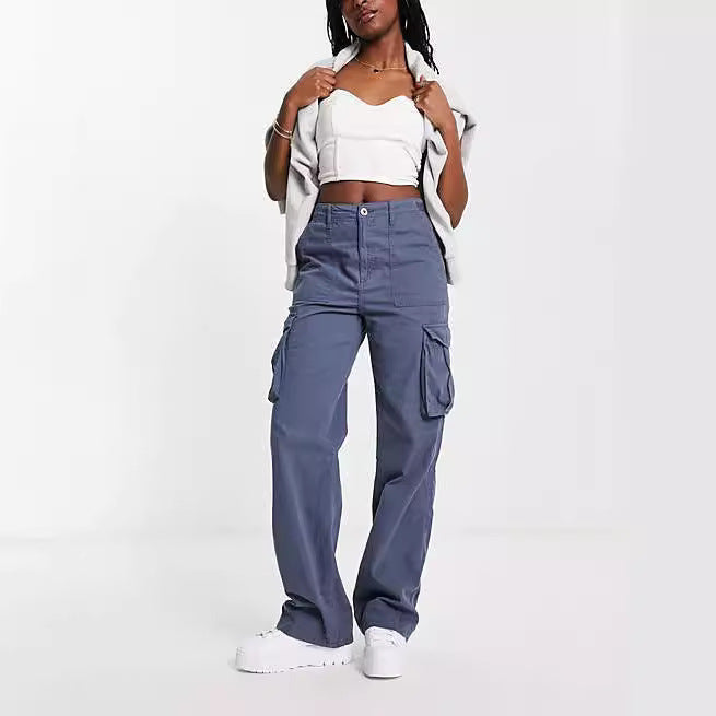 Damen nan weite High-Waist Cargo-Hose mit aufgesetzten Pattentaschen und geradem Bein Echo Archiv