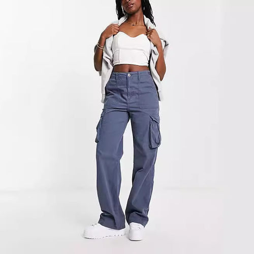 Damen nan weite High-Waist Cargo-Hose mit aufgesetzten Pattentaschen und geradem Bein Echo Archiv
