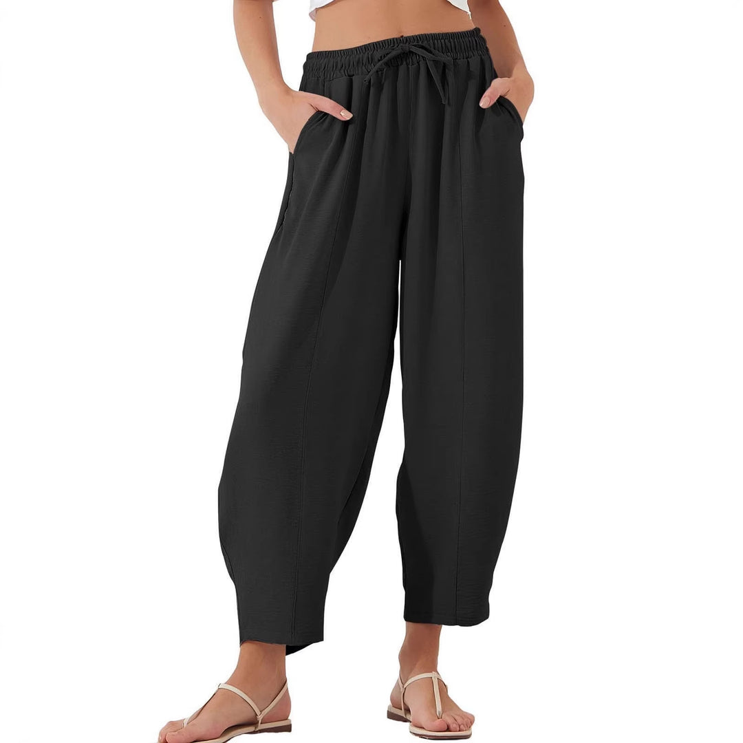 Damen Bequeme, weit geschnittene Sommerhose mit elastischem Bund und seitlichen Taschen Echo Archiv