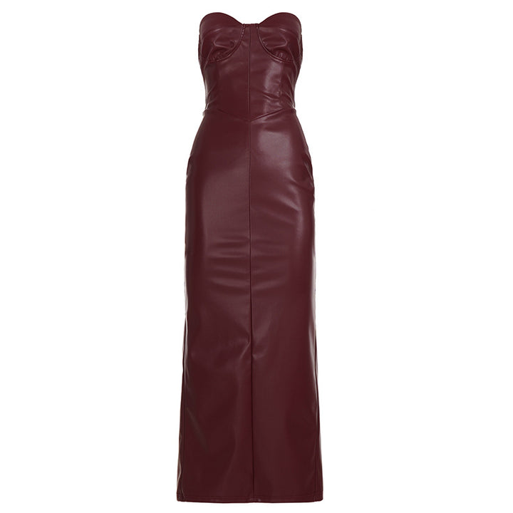 Damen figurbetontes Kunstlederkleid mit herzförmigem Ausschnitt und elegantem Schnitt Echo Archiv