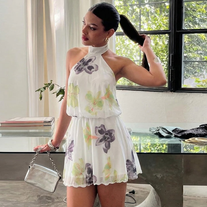 Damen Ärmelloses Blütenmuster Kleid Echo Archiv