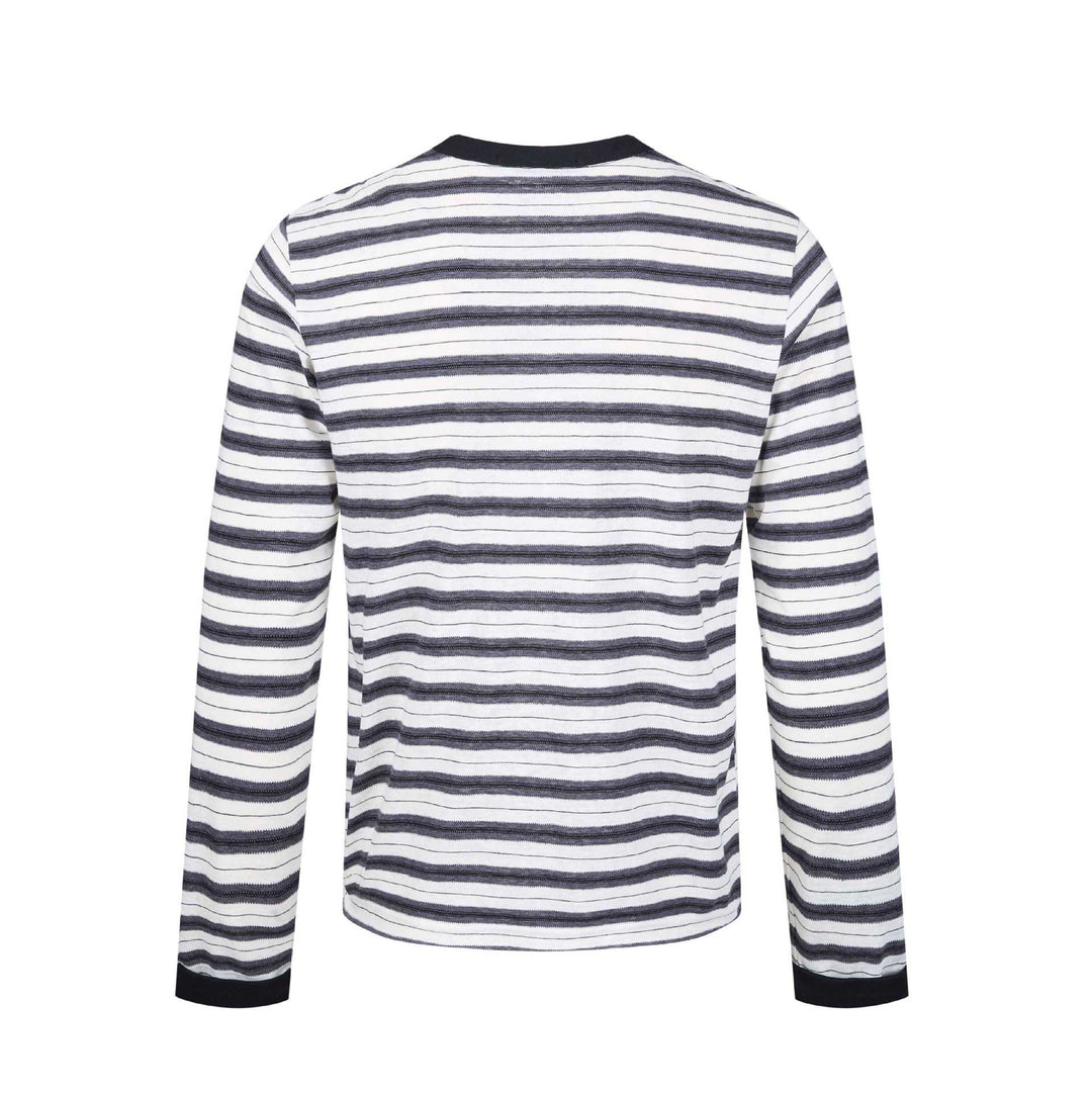 Herren Langarm-Henleyshirt mit gestreifter Struktur und Kontrastkragen Echoarchiv