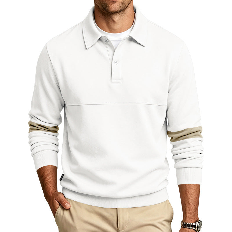 Herren Langarm-Poloshirt-Sweatshirt mit halber Knopfleiste, Kontrastärmeln und Rippbündchen – Cavello