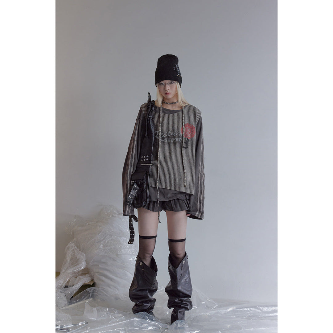 Damen Lagen-Langarmshirt mit gestreiftem Frontpanel und Spitzenband Echoarchiv