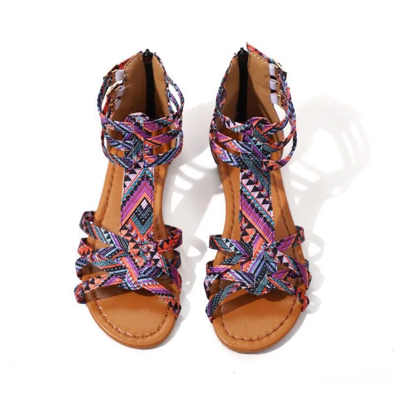 Damen Boho-Sandalen mit verstellbaren Knöchelriemen und Ethno‑Print – Sorelia