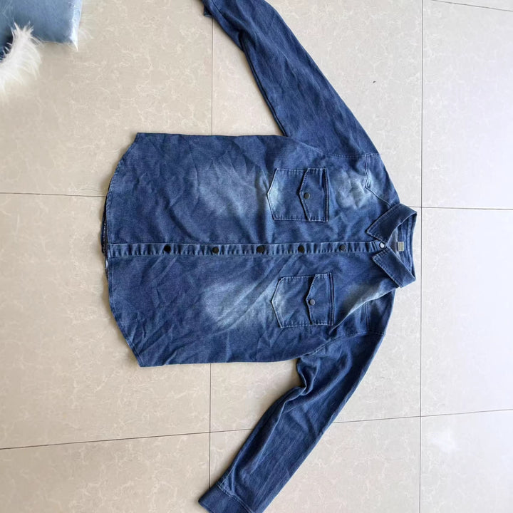 Herren nan locker geschnittenes Jeansstoff-Overshirt mit Pattentaschen und abgerundetem Saum Echo Archiv