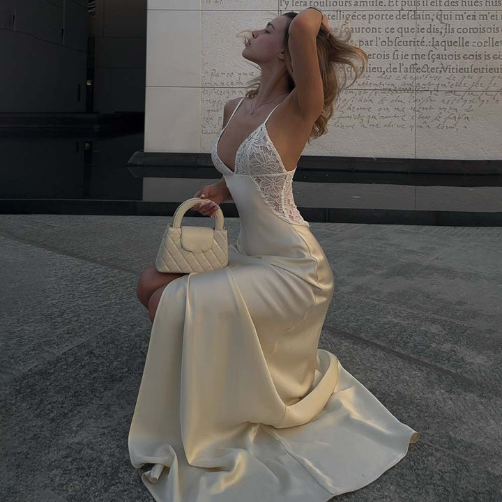 Damen Elegantes Maxikleid mit Spitzenbesatz Echo Archiv